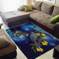 New Zealand Kokako Bird Area Rug Kowhai Galaxy Style Polynesian Pattern
