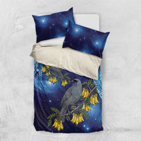 New Zealand Kokako Bird Bedding Set Kowhai Galaxy Style Polynesian Pattern