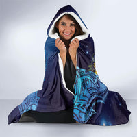 New Zealand Kokako Bird Hooded Blanket Kowhai Galaxy Style Polynesian Pattern