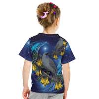 New Zealand Kokako Bird Kid T Shirt Kowhai Galaxy Style Polynesian Pattern