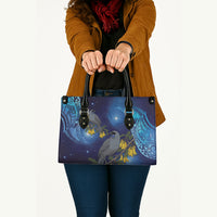 New Zealand Kokako Bird Leather Bag Kowhai Galaxy Style Polynesian Pattern