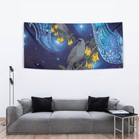 New Zealand Kokako Bird Tapestry Kowhai Galaxy Style Polynesian Pattern