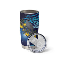New Zealand Kokako Bird Tumbler Cup Kowhai Galaxy Style Polynesian Pattern