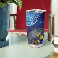 New Zealand Kokako Bird Tumbler Cup Kowhai Galaxy Style Polynesian Pattern
