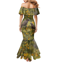 New Zealand Kaka Bird Family Matching Mermaid Dress and Hawaiian Shirt Kowhai Flower Landscape Style LT22 - Polynesian Pride