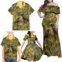 New Zealand Kaka Bird Family Matching Off Shoulder Maxi Dress and Hawaiian Shirt Kowhai Flower Landscape Style LT22 - Polynesian Pride