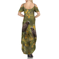 New Zealand Kaka Bird Family Matching Summer Maxi Dress and Hawaiian Shirt Kowhai Flower Landscape Style LT22 - Polynesian Pride