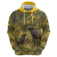 New Zealand Kaka Bird Hoodie Kowhai Flower Landscape Style