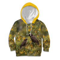 New Zealand Kaka Bird Kid Hoodie Kowhai Flower Landscape Style