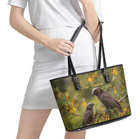 New Zealand Kaka Bird Leather Tote Bag Kowhai Flower Landscape Style
