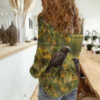 New Zealand Kaka Bird Women Casual Shirt Kowhai Flower Landscape Style