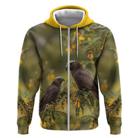 New Zealand Kaka Bird Zip Hoodie Kowhai Flower Landscape Style