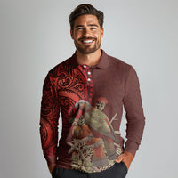 New Zealand Kaka Bird Personalised Long Sleeve Polo Shirt Pohutukawa Matariki Maori Pattern