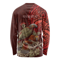 New Zealand Kaka Bird Personalised Long Sleeve Shirt Pohutukawa Matariki Maori Pattern