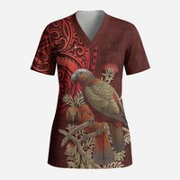 New Zealand Kaka Bird Personalised Scrub Top Pohutukawa Matariki Maori Pattern