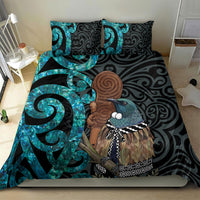 New Zealand Tui Bird Wahaika Bedding Set Maori Weapon Paua Shell Koru Pattern