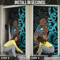 New Zealand Tui Bird Wahaika Door Cover Maori Weapon Paua Shell Koru Pattern