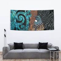 New Zealand Tui Bird Wahaika Tapestry Maori Weapon Paua Shell Koru Pattern