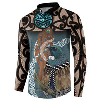 New Zealand Tui Bird Maripi Button Sweatshirt Maori Weapon Kowhaiwhai Pattern