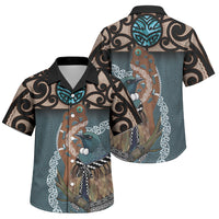 New Zealand Tui Bird Maripi Family Matching Short Sleeve Bodycon Dress and Hawaiian Shirt Maori Weapon Kowhaiwhai Pattern