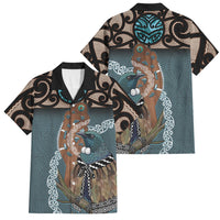 New Zealand Tui Bird Maripi Family Matching Tank Maxi Dress and Hawaiian Shirt Maori Weapon Kowhaiwhai Pattern