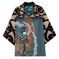New Zealand Tui Bird Maripi Kimono Maori Weapon Kowhaiwhai Pattern