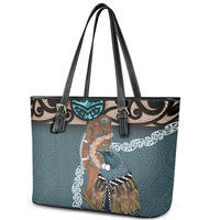 New Zealand Tui Bird Maripi Leather Tote Bag Maori Weapon Kowhaiwhai Pattern