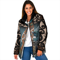 New Zealand Tui Bird Maripi Padded Jacket Maori Weapon Kowhaiwhai Pattern