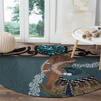 New Zealand Tui Bird Maripi Round Carpet Maori Weapon Kowhaiwhai Pattern