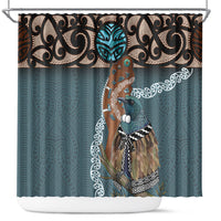 New Zealand Tui Bird Maripi Shower Curtain Maori Weapon Kowhaiwhai Pattern