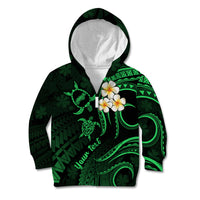 Personalised Niihau Hawaii Kid Hoodie Polynesian Tattoo and Pacific Plumeria Green Vibe LT9 Zip Hoodie Green - Polynesian Pride