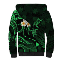 Personalised Niihau Hawaii Sherpa Hoodie Polynesian Tattoo and Pacific Plumeria Green Vibe LT9 - Polynesian Pride
