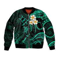 Personalised Niihau Hawaii Bomber Jacket Polynesian Tattoo and Pacific Plumeria Turquoise Vibe LT9 Unisex Turquoise - Polynesian Pride
