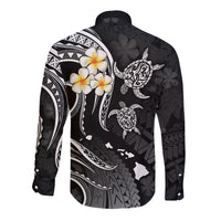 Personalised Niihau Hawaii Long Sleeve Button Shirt Polynesian Tattoo and Pacific Plumeria White Vibe LT9 - Polynesian Pride