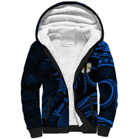 Personalised Molokai Hawaii Sherpa Hoodie Polynesian Tattoo and Pacific Plumeria Blue Vibe LT9 Unisex Blue - Polynesian Pride