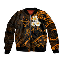 Personalised Molokai Hawaii Bomber Jacket Polynesian Tattoo and Pacific Plumeria Gold Vibe LT9 Unisex Gold - Polynesian Pride