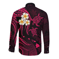 Personalised Molokai Hawaii Long Sleeve Button Shirt Polynesian Tattoo and Pacific Plumeria Pink Vibe LT9 - Polynesian Pride