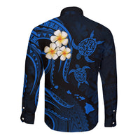 Personalised Lanai Hawaii Long Sleeve Button Shirt Polynesian Tattoo and Pacific Plumeria Blue Vibe LT9 - Polynesian Pride