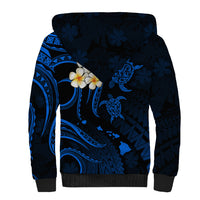 Personalised Kauai Hawaii Sherpa Hoodie Polynesian Tattoo and Pacific Plumeria Blue Vibe LT9 - Polynesian Pride