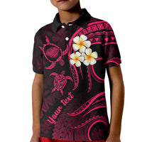 Personalised Kauai Hawaii Kid Polo Shirt Polynesian Tattoo and Pacific Plumeria Pink Vibe LT9 Kid Pink - Polynesian Pride