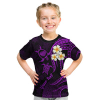 Personalised Kauai Hawaii Kid T Shirt Polynesian Tattoo and Pacific Plumeria Purple Vibe LT9 Purple - Polynesian Pride