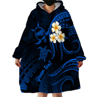 Personalised Kahoolawe Hawaii Wearable Blanket Hoodie Polynesian Tattoo and Pacific Plumeria Blue Vibe LT9 - Polynesian Pride