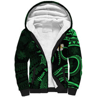 Personalised Kahoolawe Hawaii Sherpa Hoodie Polynesian Tattoo and Pacific Plumeria Green Vibe LT9 Unisex Green - Polynesian Pride