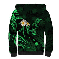 Personalised Kahoolawe Hawaii Sherpa Hoodie Polynesian Tattoo and Pacific Plumeria Green Vibe LT9 - Polynesian Pride