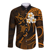 Personalised Maui Hawaii Long Sleeve Button Shirt Polynesian Tattoo and Pacific Plumeria Gold Vibe LT9 Unisex Gold - Polynesian Pride