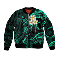 Personalised Maui Hawaii Sleeve Zip Bomber Jacket Polynesian Tattoo and Pacific Plumeria Turquoise Vibe LT9 Unisex Turquoise - Polynesian Pride