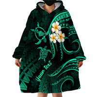 Personalised Maui Hawaii Wearable Blanket Hoodie Polynesian Tattoo and Pacific Plumeria Turquoise Vibe LT9 - Polynesian Pride