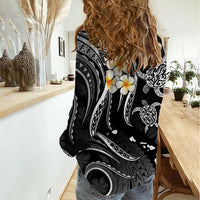 Personalised Maui Hawaii Women Casual Shirt Polynesian Tattoo and Pacific Plumeria White Vibe LT9 - Polynesian Pride