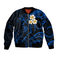 Hawaii Sleeve Zip Bomber Jacket Oahu Islands Pacific Plumeria Blue Vibe LT9 Unisex Blue - Polynesian Pride