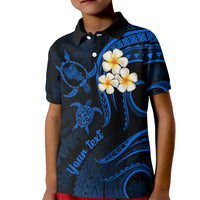 Personalised Oahu Hawaii Kid Polo Shirt Polynesian Tattoo and Pacific Plumeria Blue Vibe LT9 Kid Blue - Polynesian Pride